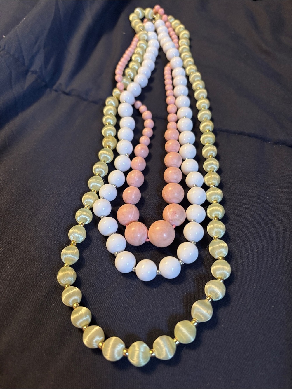 Multi-Strands Pink, White & Gold Beaded Necklace - Brand
